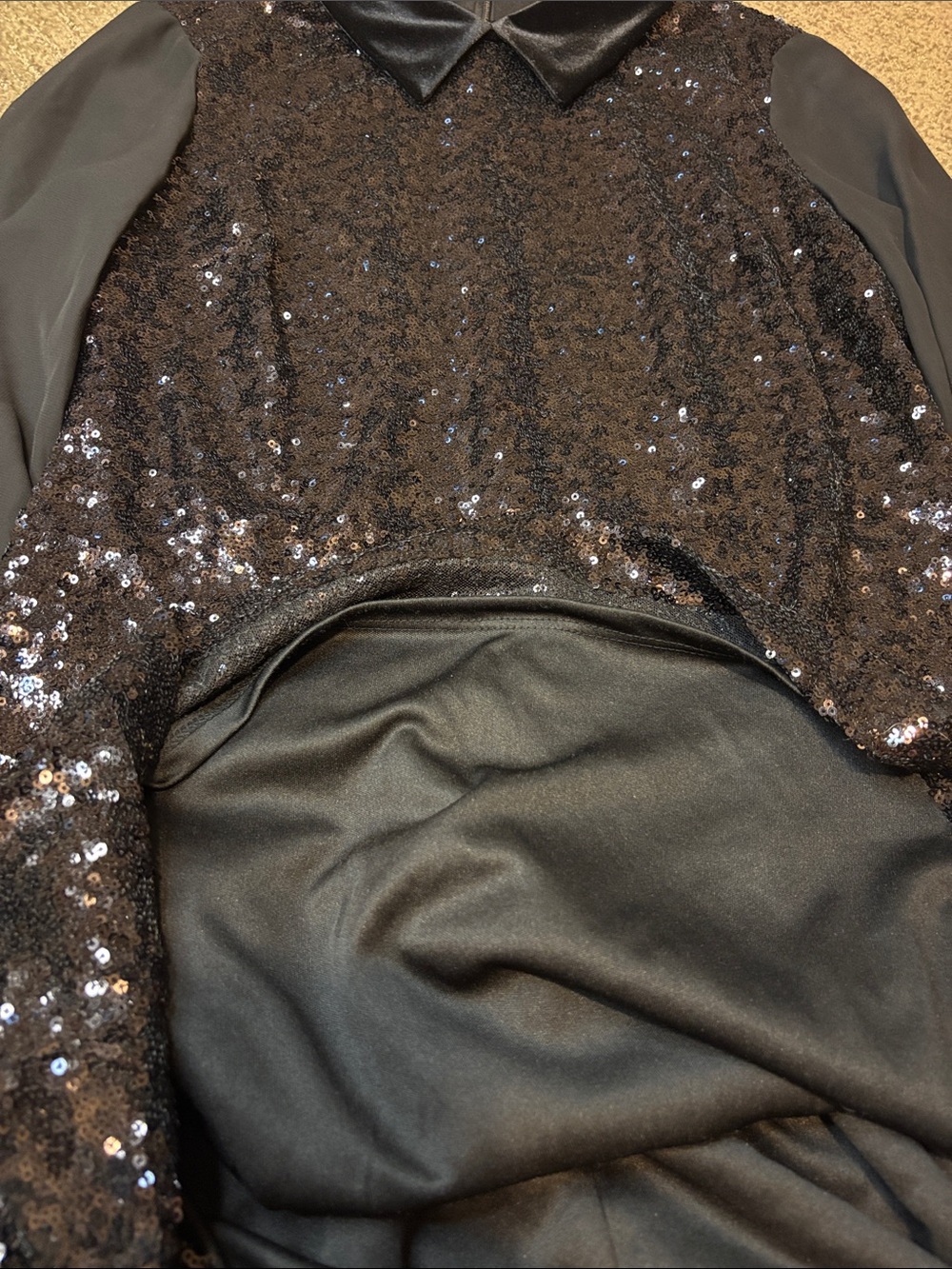 ✨Julia Jordan Black Cocktail Sequin Dress with Velvet Collar Sheer Sleeve Size 6 - Picture 7 of 12